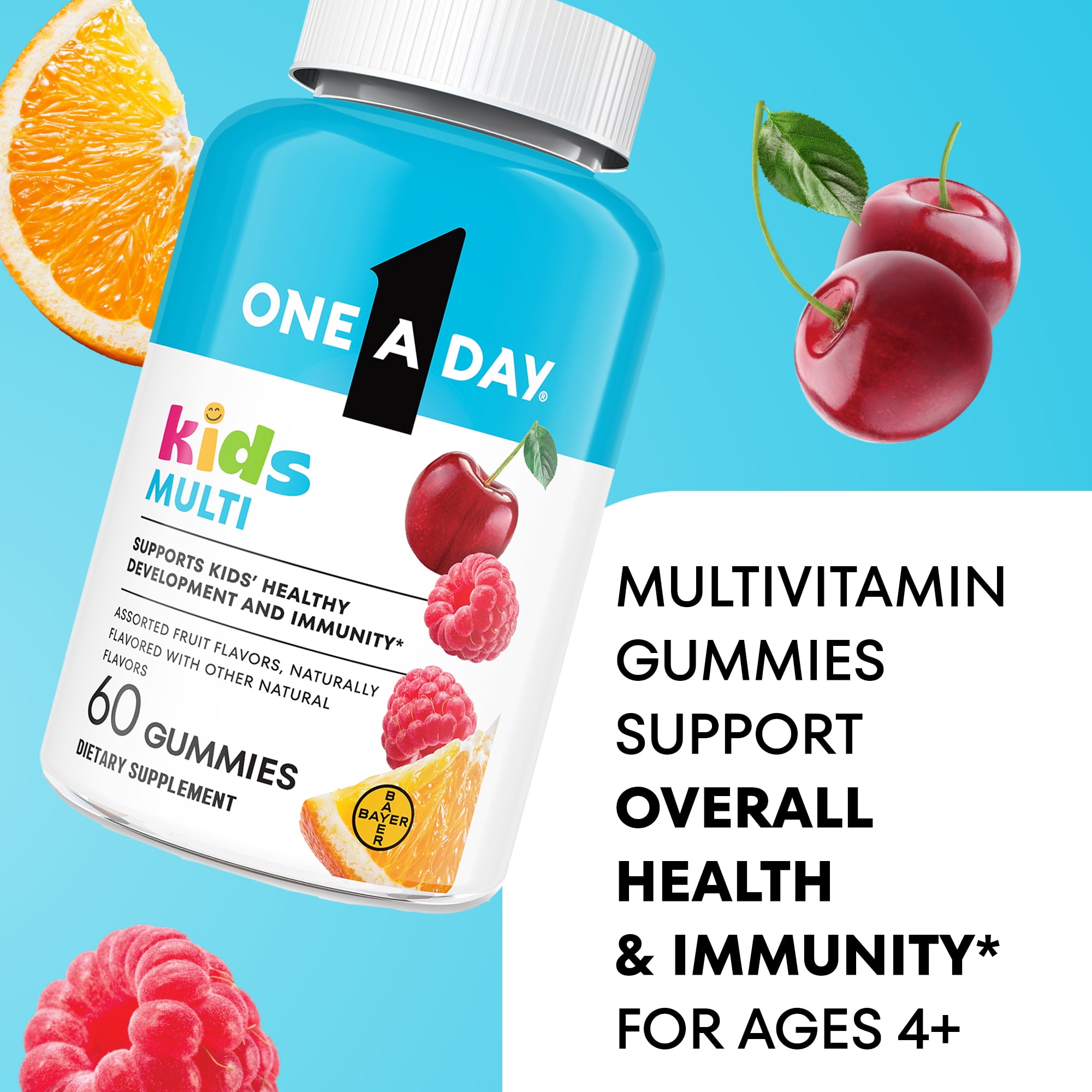 (3 pack) One A Day Kids Multivitamins Gummies with Vitamin C, D, E & Zinc for Immune Support, Assorted Fruit Flavors, 60 Count