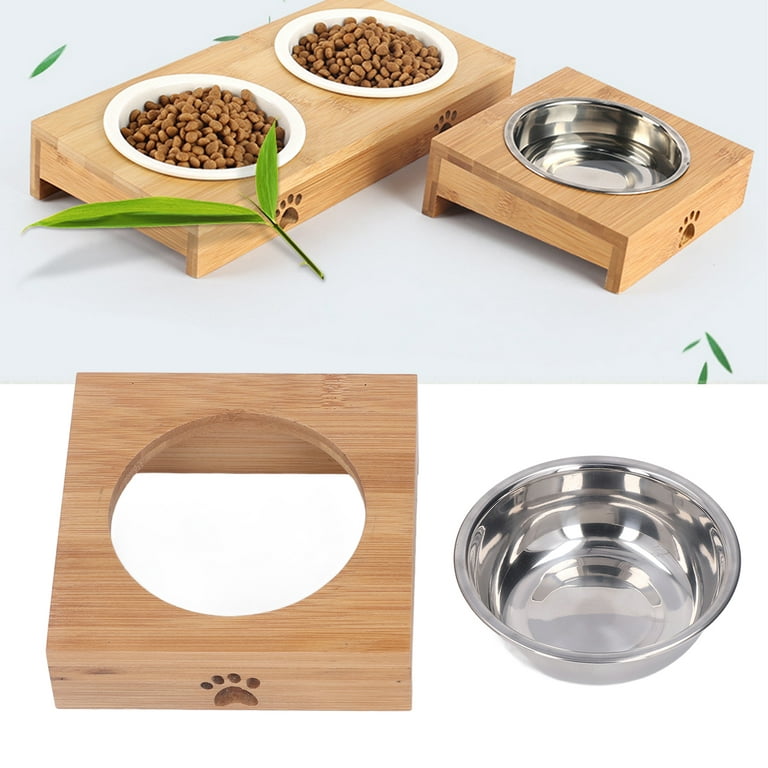 KYONANO Raised Pet Bowls for Cats and Small Dogs, Bamboo Elevated Dog Cat  Food and Water Bowls Stand Feeder with 3 Ceramic Food Bowls for cat Grass  or