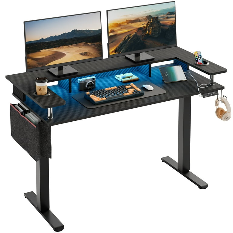 Bestier 58 x27 Electric Adjustable Gaming Desk with Monitor Shelf LED Lights Walmart