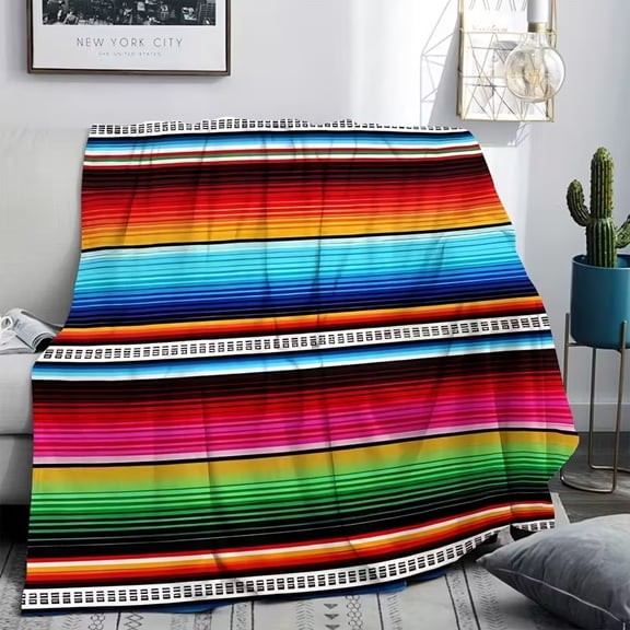 Mexican Serape Stripe Print Flannel Throw Blanket