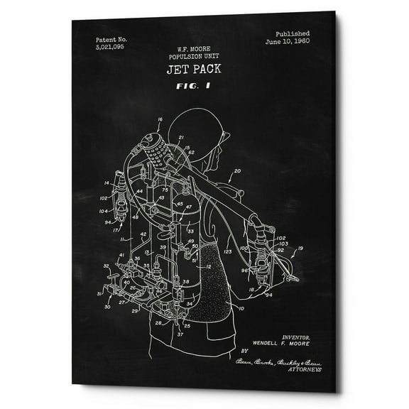 Epic Graffiti "Jet Pack Blueprint Patent Chalkboard" Giclee Canvas Wall Art, 12" x 18" 12" x 18"