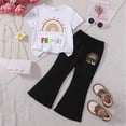 thumbnail image 2 of HCNTES Children Girls 2 Piece Outfit Short Sleeve Tee & High Waist Flared Pants Summer Clothing Set Casual Kids School Clothes 4T 5T 6T 7T(D01-A,2-3 Years), 2 of 4