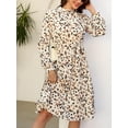 thumbnail image 4 of Cupshe Women's A Line Midi Dress Flowy Swing Speckled Print Long Sleeve High Neck Ruffle Fall Dress Multicoloured, 4 of 7