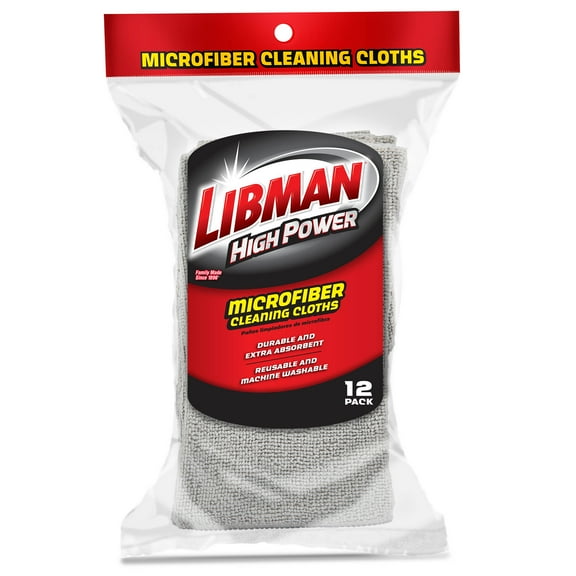 Libman Heavy Duty Household Microfiber Cleaning Cloths & Wipes Gray, 12 Count