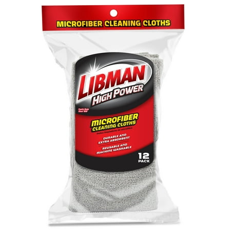 Libman Heavy Duty Household Microfiber Cleaning Cloths & Wipes, Gray, 12 Count
