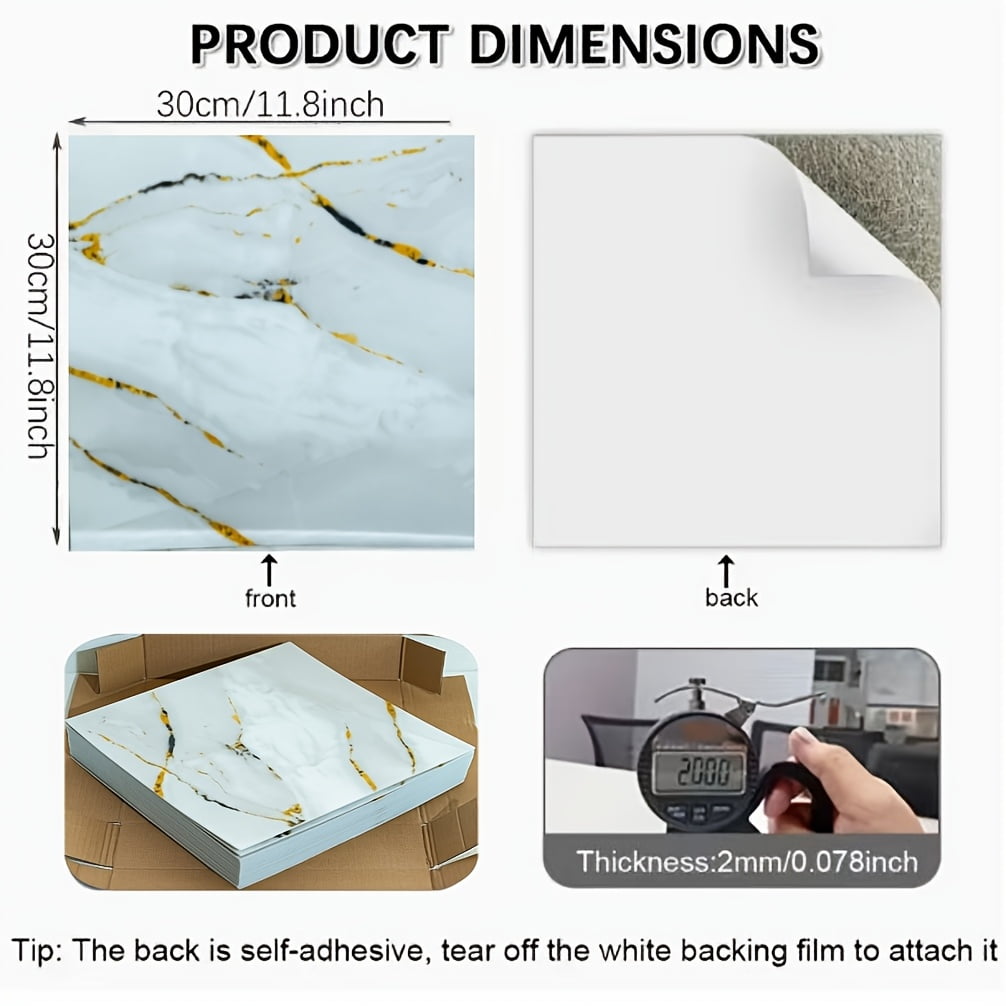 50 Pcs Self-Adhesive Marble Tile Sheets-Waterproof Oil-Proof Peel And Stick Backsplash, Wall Tiles For Kitchen Bathroom Living Room, Moisture-Resistant Peel And Stick Wall Panels