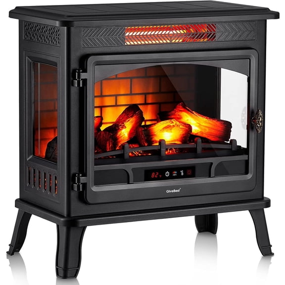 Electric Fireplace Infrared Heater 3D Freestanding Fireplace Stove Heater with Remote Control, Timer, Adjustable Flame Effect, Upgraded Safety Protection 24"