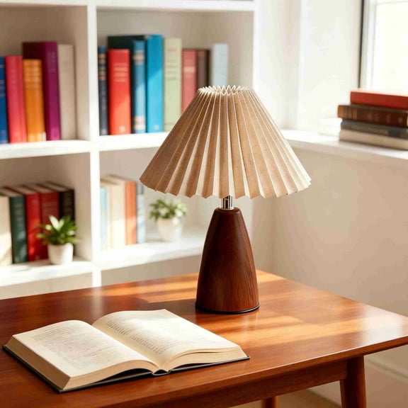 Walnut Shaped Desk Lamp With Pleated Shade, Faux Wood Grain Bedroom Bedside Table Lamp, Small Night Light With 3-Level Dimmable Brightness for Home Decor