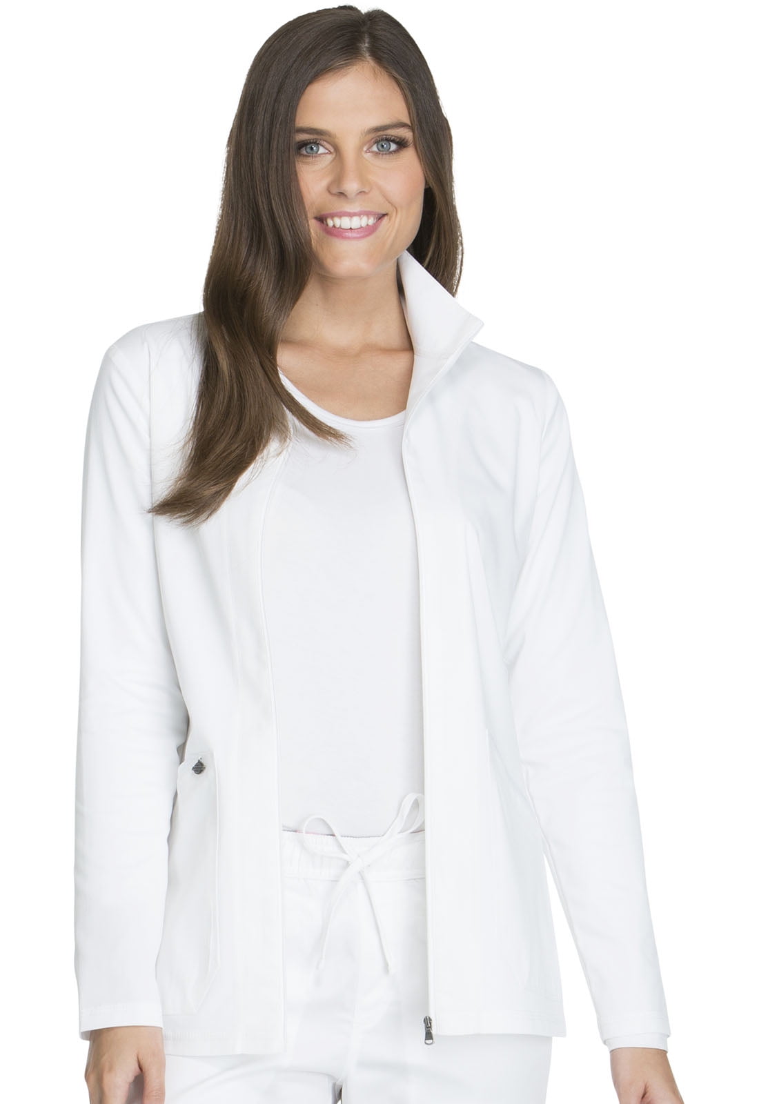 White Dickies Scrubs Essence Warm Up Zip Front Jacket DK302 WHT