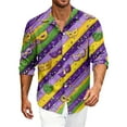 thumbnail image 2 of LNZGNM Mens Mardi Gras Shirt Lapel Mask Printed Button Up Shirts Big and Tall Long Sleeve T-Shirts Fashion Mardi Gras Outfits,Green 4XL, 2 of 6