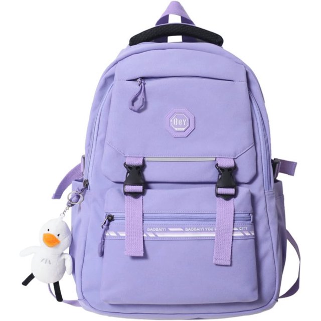 Aesthetic Kawaii Backpack with Duck Pendant, Large Capacity Rucksack, Sturdy and Durable, Back to School Essential.