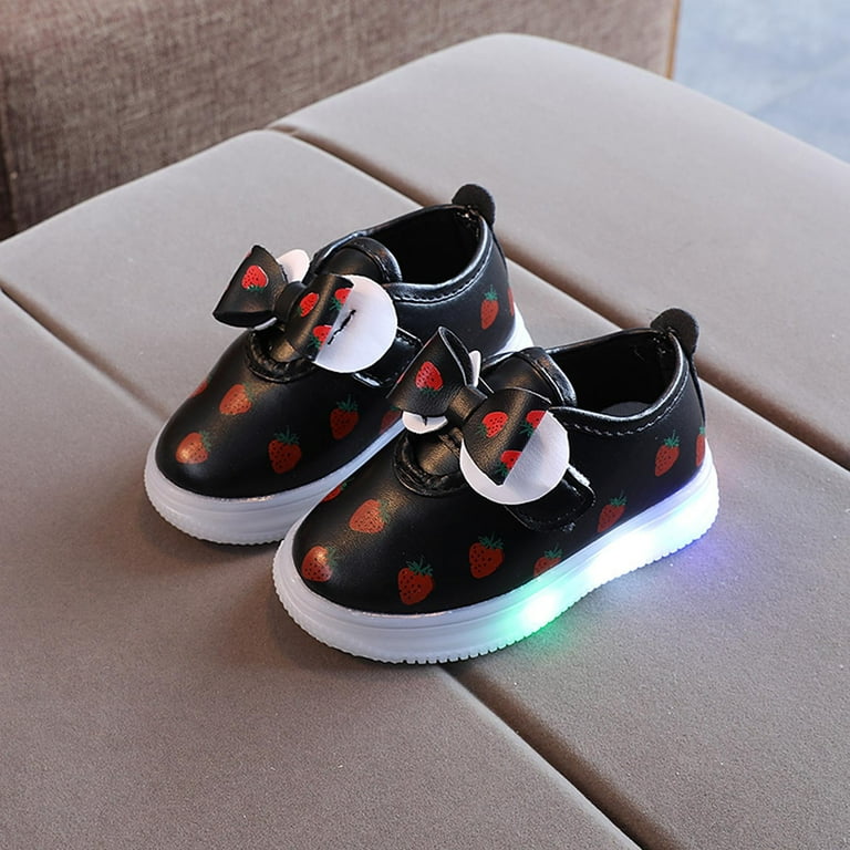 AnuirheiH Spring Fall Children LED Light Up Girls Bow Strawberry Baby Casual Luminous Shoes Sale Clearance