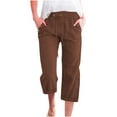 thumbnail image 3 of Prime Today, BiZtdJrK Capris Pants for Women 2025 Casual Summer Cotton Linen Crop Pants Plus Size Lounge Capris Beach Travel Pants with Pockets Brown XXL, 3 of 6