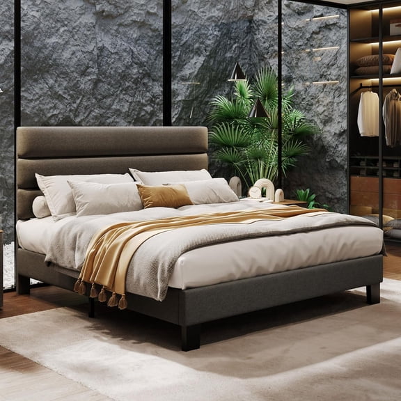 Memoryfield Queen Size Platform Bed Frame with Adjustable Headboard, Fabric Upholstered and Wooden Slats Support, No Box Spring Needed, Easy Assembly, Gray
