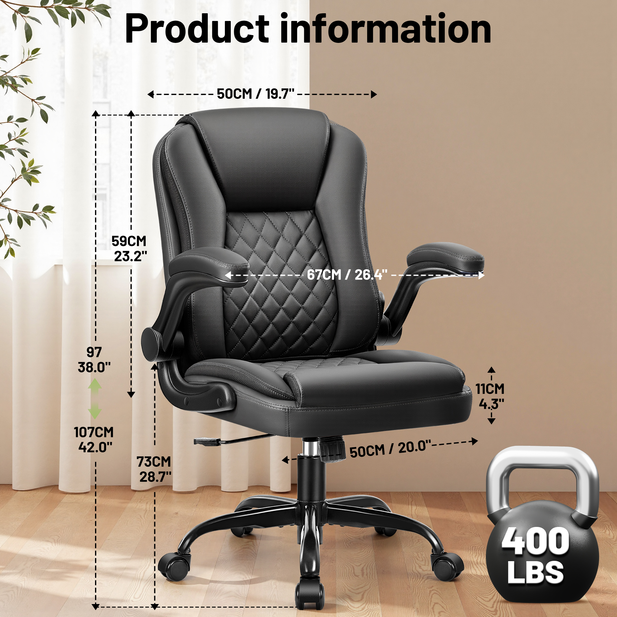 ATHOPE Ergonomic Office Chair, High-Back Executive, Black Leather photo 2