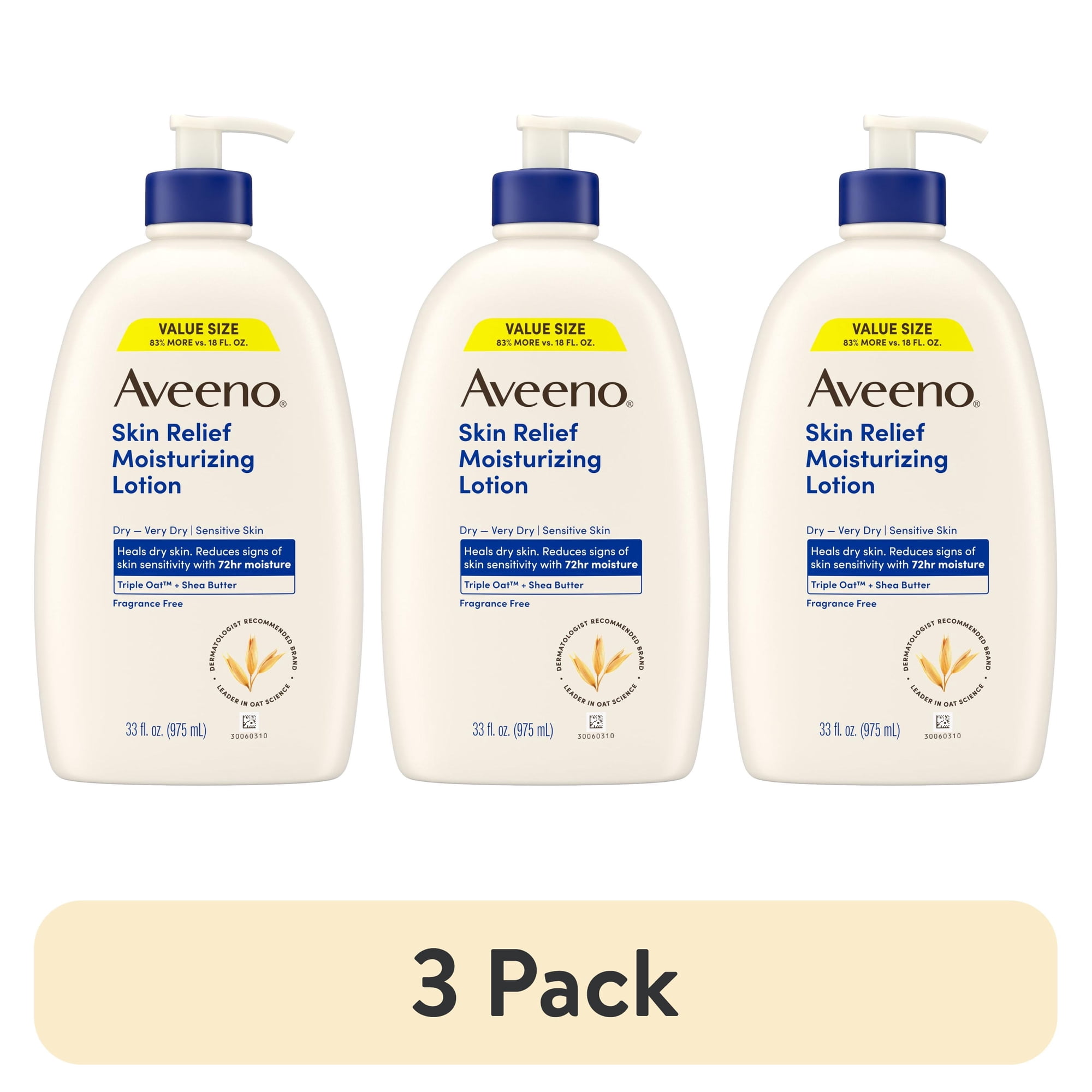 (3 pack) Aveeno Skin Relief Moisturizing Body Lotion, Value Size, 33 Fl oz