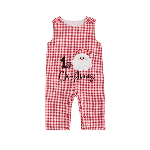 ZINTAOZT Newborn Unisex Baby First Christmas Outfit Plaid Santa Claus/Tree Overalls Romper Sleeveless Fall Spring Jumpsuit