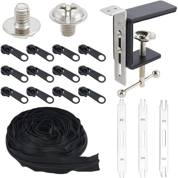 Zipper Jig Sliders #3 to #10 Sewing Zipper Installation Tool Zipper Jig Tool with 24Pcs Plastic Zippers for Pants Dress Zipper Pulls