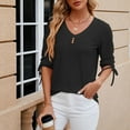 thumbnail image 4 of TYGHBN Women's V Neck Mid Sleeve Button Detail T Shirt for Casual Wear Shirt Athletic Women Summer Tee Shirts for Women Womens Long Sleeve Shirts Neck Tops for Women Womens Short Sleeve Shirts Plain, 4 of 9
