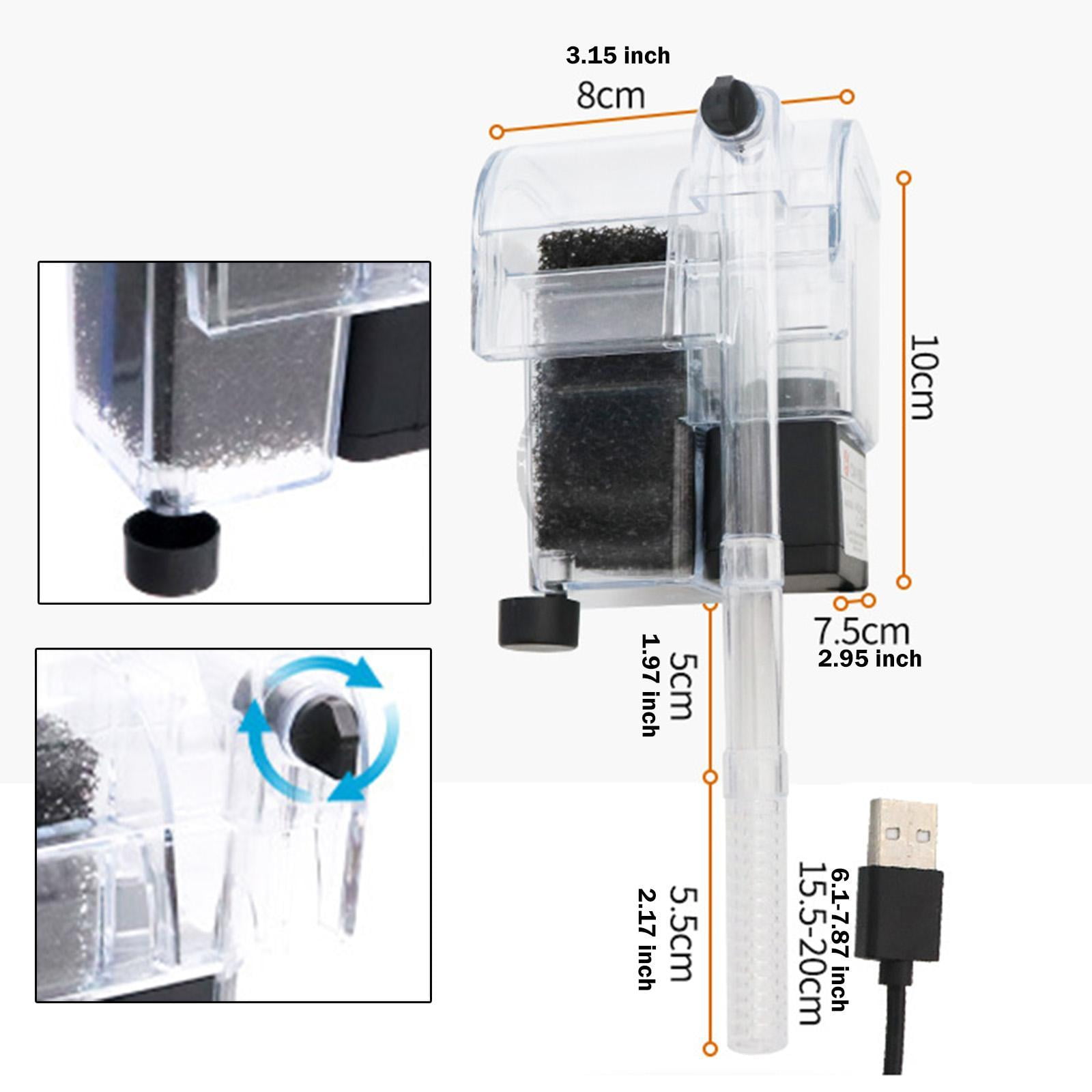 Fzaqwen Aquarium Filter USB Hanging Silent Efficient Compact Small Filtration System 8x7.5x10cm