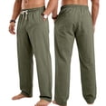 thumbnail image 2 of IhhxPro Men's Linen Outdoor Cargo Pants with Elastic Waist, Drawstring Casual Straight Leg Trousers, Relaxed Fit, Lightweight Summer Travel Hiking Style S-3XL, 2 of 9