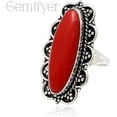 thumbnail image 5 of Red Coral Long Oval Gemstone Ring 925 Sterling Silver Statement Ring For Women Handmade Gemstone Christmas Jewellery Gift For Her (Size 9), 5 of 7
