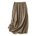 thumbnail image 2 of Women Minimalist Vintage Solid Soft Elastic Waist Pull-on Opaque Non-Sheer Flowy A-Line Midi Skirt Light Coffee L, 2 of 6
