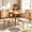 Beige, variant on Set of 2 French Style Solid Wood Frame Antique Painting Linen Fabric Rattan Back Dining Chair (Tan)