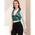 thumbnail image 4 of INSPIRE CHIC Traje De Navidad Para Mujer Chaleco De Satén Con Cierre De Botón Y Estampado Floral Verde oscuro L, 4 of 6