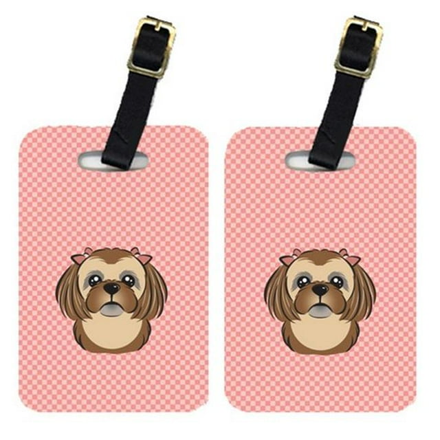 Paire d'Étiquettes de Bagages Shih Tzu Rose Chocolat