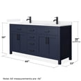 thumbnail image 4 of Beckett 66" Dark Blue Double Vanity & White Quartz Top (1-Hole) & Black Trim, 4 of 5