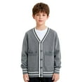 thumbnail image 3 of EnJoCho Boys Girls V Neck Cardigan Sweater Kids Button Down Knit School 𝖴niform Soft Cotton Warm Knitted Outerwear Pocket Cozy Pullover Fall Winter Wear Layering Piece, 3 of 8