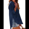 thumbnail image 3 of Sudadera con Capucha para Mujer, de Larga, Cuello en V y Bolsillos, para Playa Azul Oscuro XL, 3 of 8