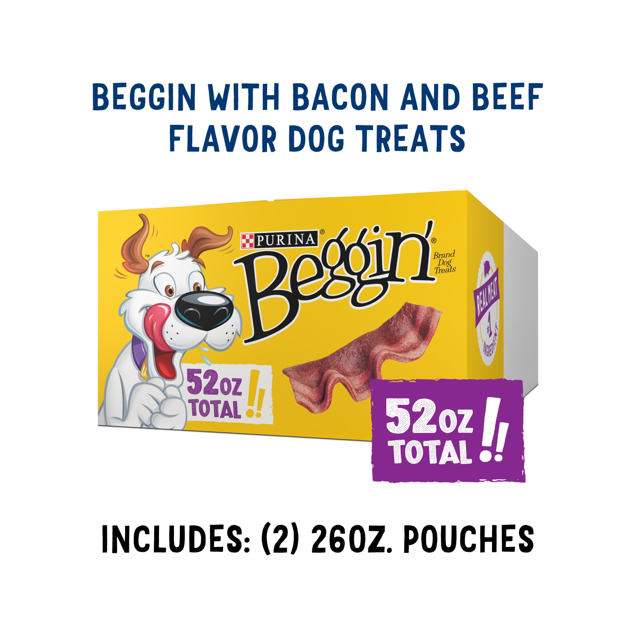 Purina Beggin' Strips Adult Jerky Dog Snacks Soft Dog Treats, Bacon and Beef Flavors, 26 oz Pouch (2 Pack)