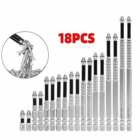 Colacoor Alloy High-Magnetic Screwdriver Drill Bit Set,Non-Slip Teeth Phillips Screwdriver Bit Set, Long Drill Bits for Electric Drills 18PCS