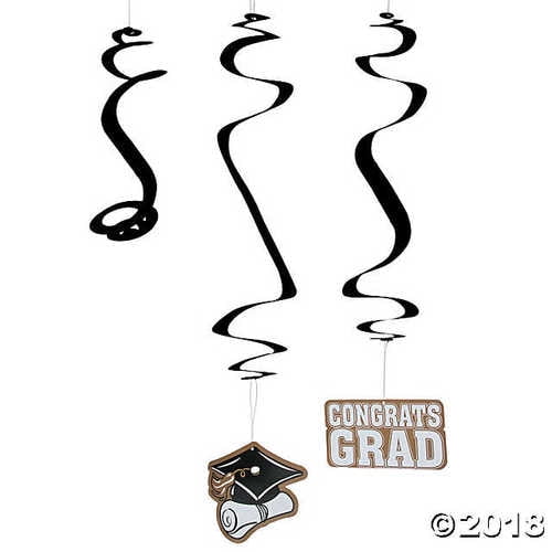 Gold Graduation Hanging Swirl Decorations