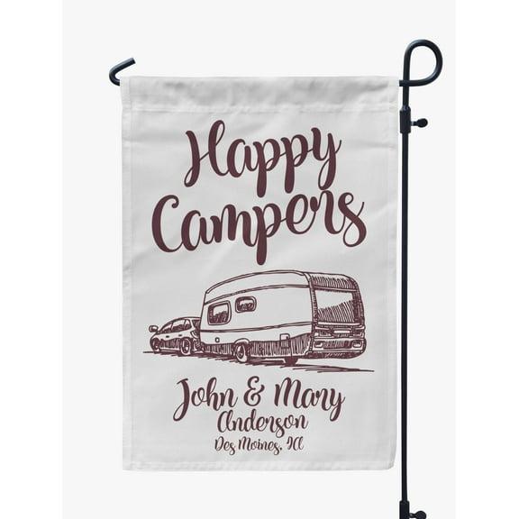Printtoo White Happy Campers Big Travel Trailer CampingFlagCustom Personalized Camping Flags For Campers Double Sided CampsiteFlag