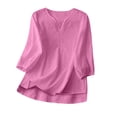 thumbnail image 7 of Embroidered Tops for Women Retro Cotton Linen 3/4 Sleeve Boho Shirts Summer Dressy Casual Flowy Gauze Peasant Blouse (Pink,M), 7 of 7