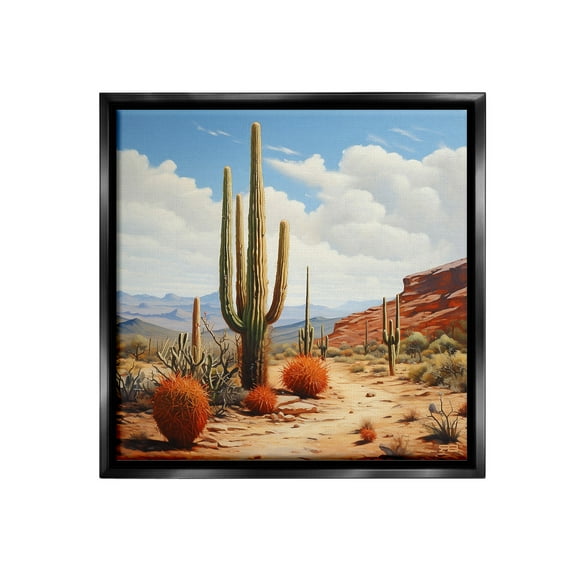 Stupell Industries Cloudy Desert Path Landscape Painting Black Floater Framed Canvas Art Print Wall Art, 18 x 18