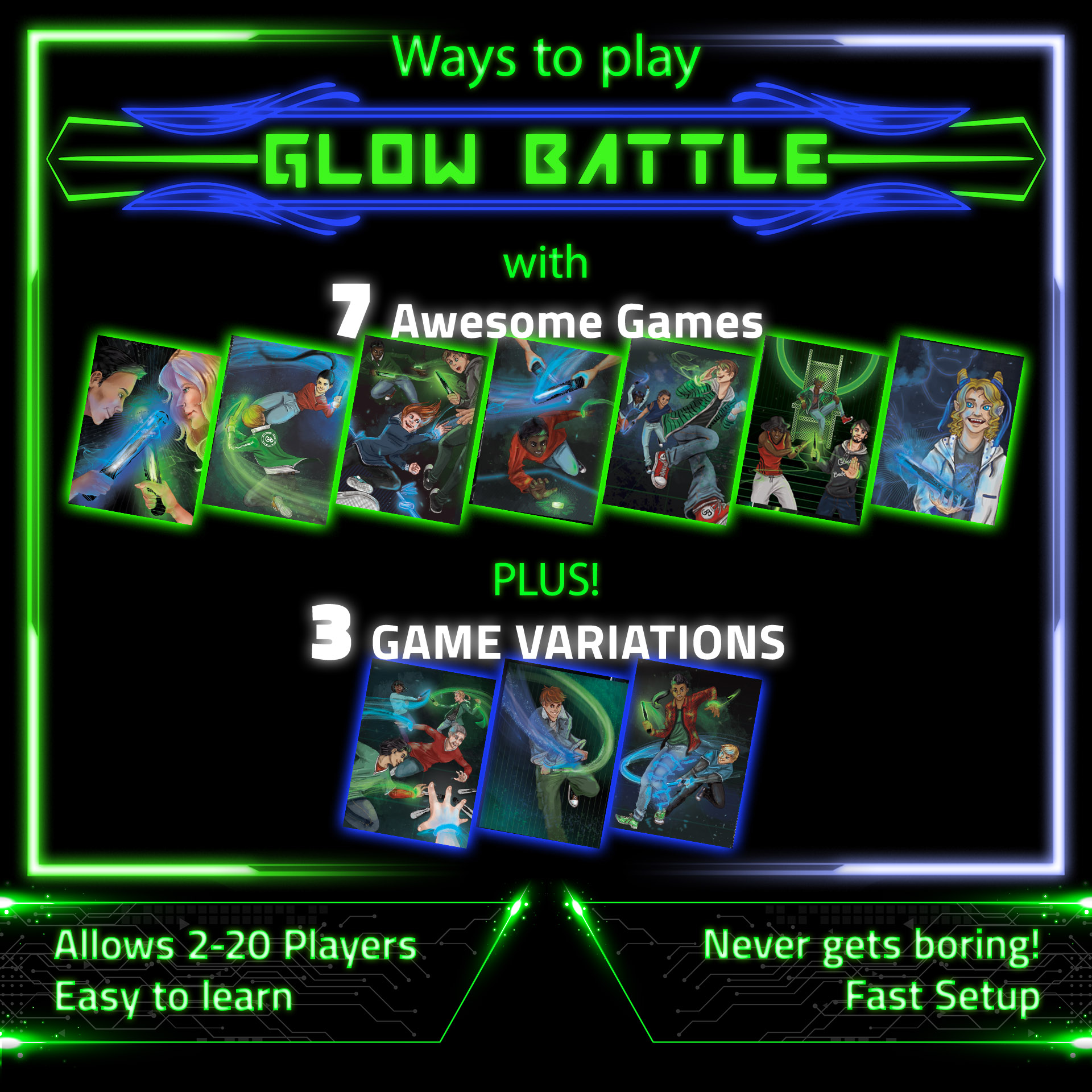 Starlux Games Glow Battle Family Pack: Glow in the Dark Game for 2-8  Players, Ages 8+