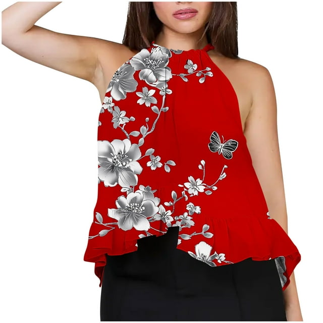 Tank T-Shirts for Womens Ruffled Hem Front Pleated Camisole Lace-Up Adjustable Neck Tank Tops Gradient Basic Camisole Baggy Dressy Shirts Pullover Sweater Blouses Beach Vacation Clothes