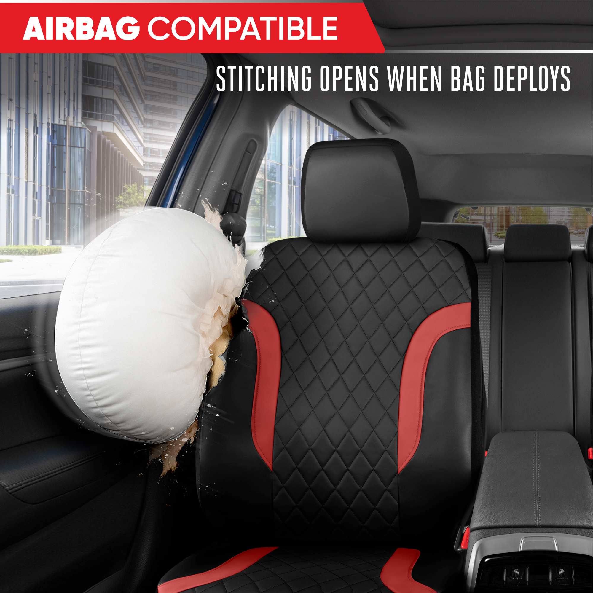 Motor Trend Leather Seat Covers For Trucks, Cars, & SUV - Front Black & Red Car Seat Cover Set - Universal Fit For Most Automotive Seats - Forros Para Asientos De Carro - CarSeat Covers Accessories