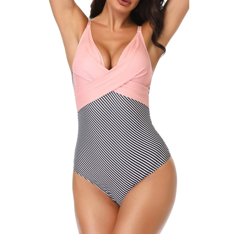 Bikini Womens One Piece Swimsuits For Large Bust Tummy Control Swimwear  Slimming Bathing Suits For Women Backless V Neck JFYCUICAN (Color : Pink,  Size : 5XL): Buy Online at Best Price in