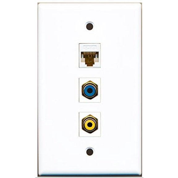 RiteAV - 1 Port RCA Yellow and 1 Port RCA Blue and 1 Port Cat6 Ethernet White Wall Plate