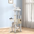 thumbnail image 3 of Dextrus 69" Wooden Cat Tree with Condo,Cat Tower Indoor with Self-Grooming Brush,Hammock, Scratch Post, Board and Detachable Cushions,for Kittens and Large Cats ,Greige, 3 of 6