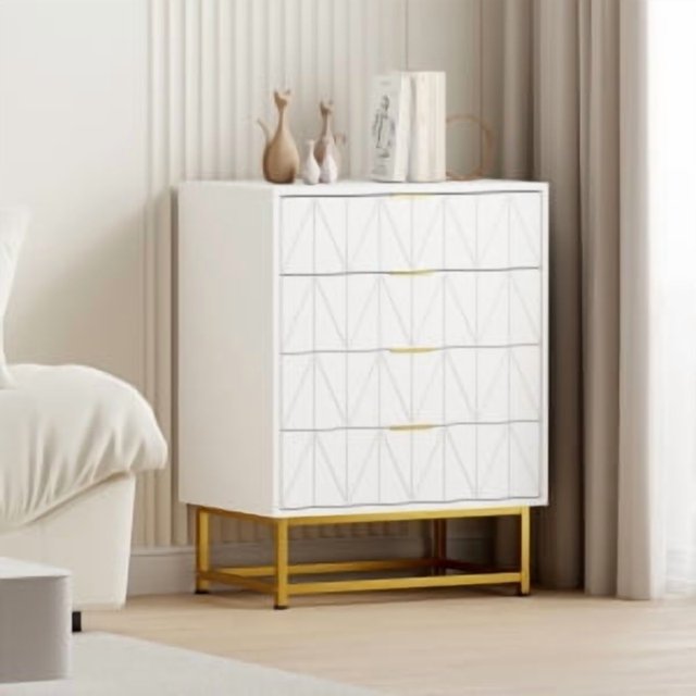 Commode Organisatrice à 4 Tiroirs Table de Nuit avec Pattes Dorées, Table d'Appoint Étroite, Petits Tiroirs de Rangement pour Chambre, Garde-Robe et Salon, Solution Compacte de Rangement pour Vêtements, 11,81 Pouces P x 15,74 Pouces L x 28,8