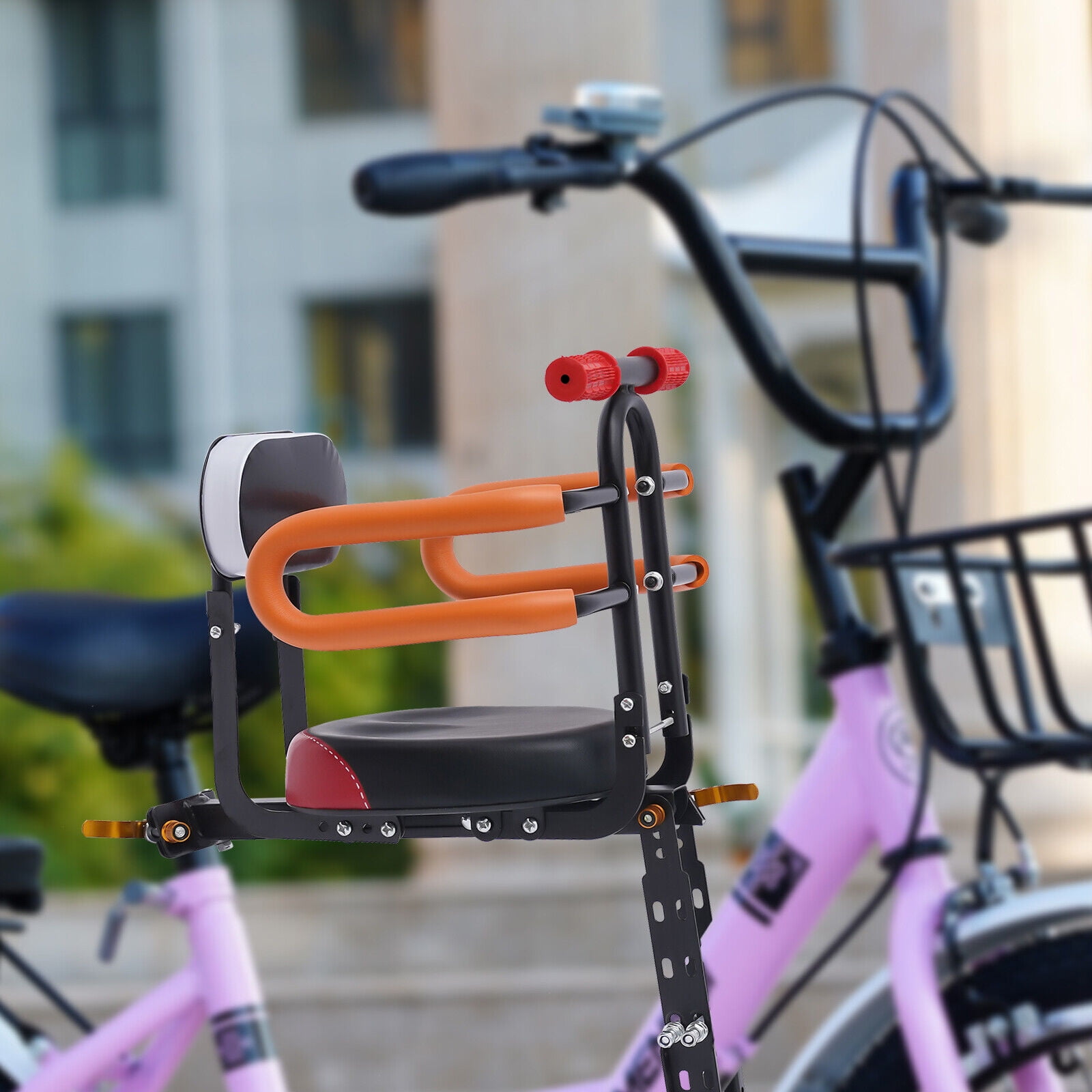 Oukaning FrontMounted Bicycle Kids Carrier with Handrail and Pedal