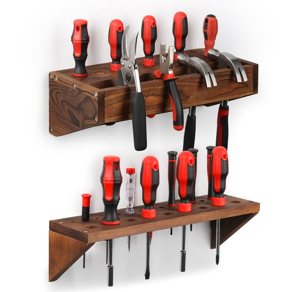 SoildPal Wall Mount Screwdriver Organizer 2-Pack, Wood Tool Holder for Pliers and Hammer, Garage Tool Storage Rack for Workshop Wall Organization