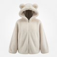 thumbnail image 2 of Lumosvexa Women's Hooded Fleece Coat, Long Sleeve Zipper Soft Comfort with Pockets Winter Warm Casual Coat White L, 2 of 6