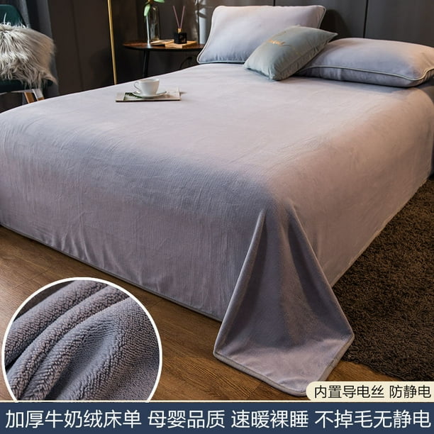 ZMLEVELight Grey Powder Milk Fleece Sheets Single Piece Autumn And Winter Coral Fleece Thickened Warm Flannel G 1.8 P Walmart
